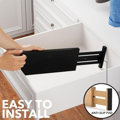SpaceAid Bamboo Dresser Drawer Dividers 6 Pack, 4.65“ High Adjustable 12.5“-17” Drawer Organizers, Expandable Organization for Clothing, Clothes, Dressers, Black