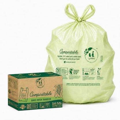UNNI 2.6 Gallon Compostable Bags with Easy-Tie Handles, 10 Liter, 100 Count