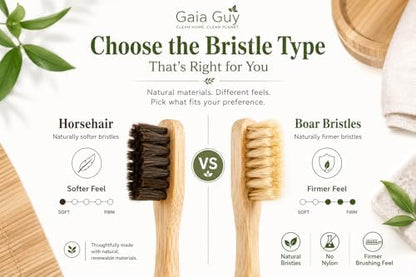 Gaia Guy Boar Bristle Bamboo Toothbrushes – 6 Pack Adult Toothbrush Set – No Nylon, Plastic-Free Natural Bristles, Bamboo Handle, Made from Natural Materials, Eco-Friendly Oral Care