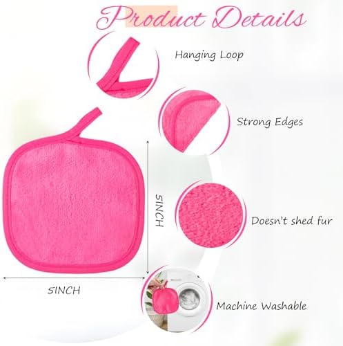 VitalCozy 10 Pack Makeup Remover Cloths, Makeup Remover Towels Reusable Face Cloth Eraser for Washing Face Microfiber Washcloth for Women Cleansing Just Water with Mesh Bag(Pink Colors)