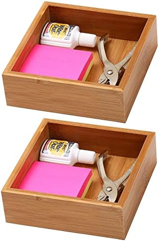 YBM Home Bamboo Drawer Organizer Box Multi-Use Storage for Junk Drawer, Office, Home, Kitchen, Bedroom, Children Room, Craft, Sewing, and Bathroom (2, 6x6x2 inch)