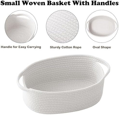 White Small Woven Rope Basket with Handles
