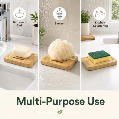 Bamboo Soap Dish, Soap Holder Soap Case Sponge Tray Sponge Drain Rack for Kitchen & Bathroom