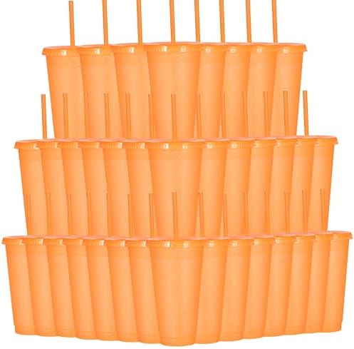 Suertestarry Tumbler with Straw and Lid,Water Bottle Iced Coffee Travel Mug Cup,Reusable Plastic Cups,Perfect for Parties,Birthdays… (Orange, 36 pack)