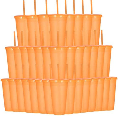 Suertestarry Tumbler with Straw and Lid,Water Bottle Iced Coffee Travel Mug Cup,Reusable Plastic Cups,Perfect for Parties,Birthdays… (Orange, 36 pack)