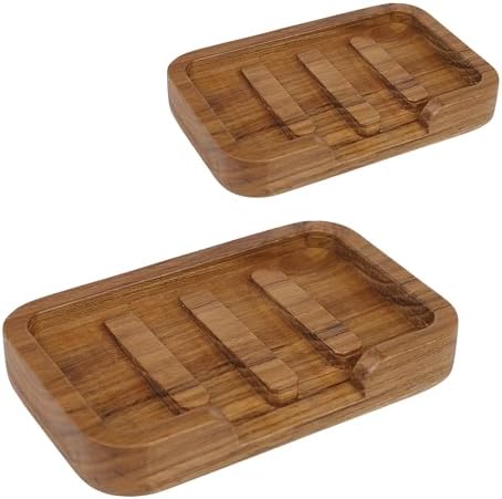 HTB 2 Pack Self Draining Soap Dish Teak Wood Keep Soap Dry