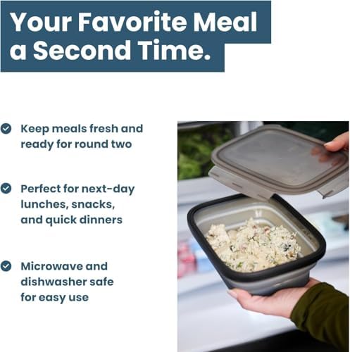 Drip EZ Secondz Collapsible Food Storage Containers – Set of 4, Space-Saving Airtight Meal Prep & Leftover Containers – Microwave, Freezer & Dishwasher Safe, BPA-Free, Locking Lids – Charcoal