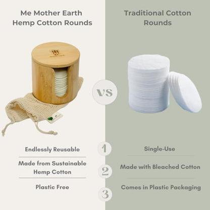 Reusable Hemp Cotton Rounds 15-Pack with Bamboo Storage Box – Ultra-Soft Organic Face Pads for Makeup Removal, Skincare Accessories, and Eco-Friendly Beauty Essentials