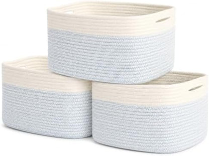 OrganiHaus Cotton Rope Baskets for Shelves, Set of 3, 15x9x10