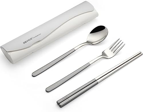 DEVICO Travel Utensils with Case, 4 Piece Portable Silverware Set for Work
