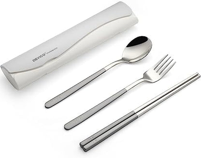 DEVICO Travel Utensils with Case, 4 Piece Portable Silverware Set for Work
