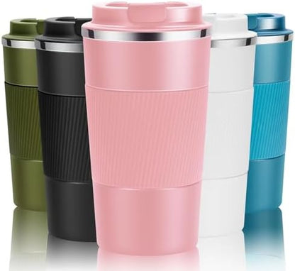 YINJOYI 12oz Travel Coffee Cups Insulated Tumbler Thermal Mug to Go with Lid Leak Proof Reusable Stainless Steel Coffee Mug Spill Proof for Hot and Iced Cold Drinks (Pink, 380ml)