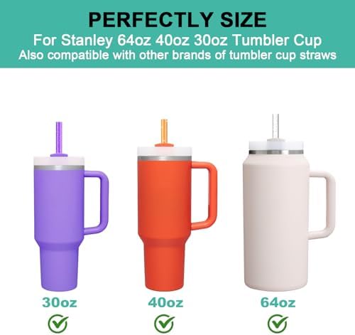 Allwith 12 PCS Replacement Straws for Stanley|Owala|Simple Modern 40oz 30oz Tumbler, Reusable Color Drinking Straws with Cleaning Brush for Stanley Cup Accessorie，BPA Free, Dishwasher Safe