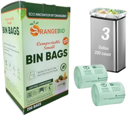 OrangeBio 3 Gallon Compostable Trash Bags, 200 Count