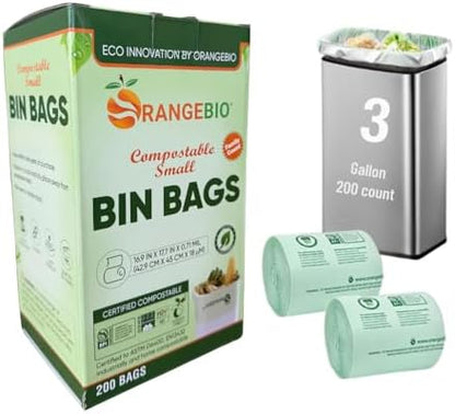 OrangeBio 3 Gallon Compostable Trash Bags, 200 Count