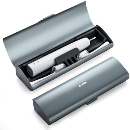 Aluminum Electric Toothbrush Travel Case, 2 in 1 Travel Toothbrush Holder for Oral B/Oral-B Pro 1000 1500 5000 and Most Electric Toothbrush for Traveling, Removable Silicone Liner-Grey