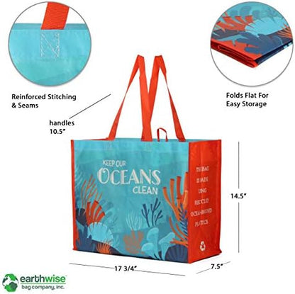 Earthwise Reusable Grocery Bags – Foldable & Water‑Resistant OceanWise® Shopping Bags, Gift Totes, Durable Multi‑Use Eco Bags (5 Pack)