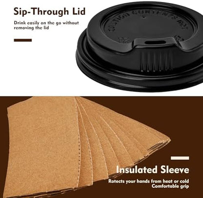 YEEHAW 16 oz 100 Pack Disposable Coffee Cups with Lids & Sleeves