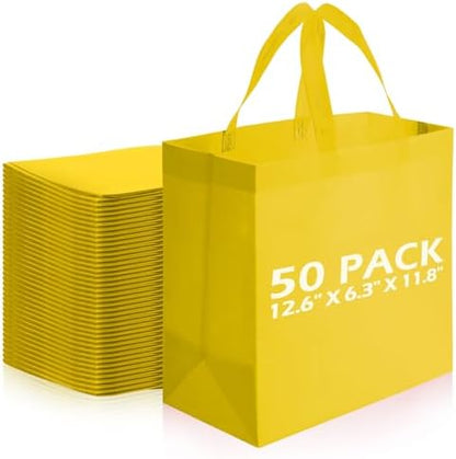 Reginary 50 Pcs Reusable Tote Bags Shopping Bags Non Woven, Yellow