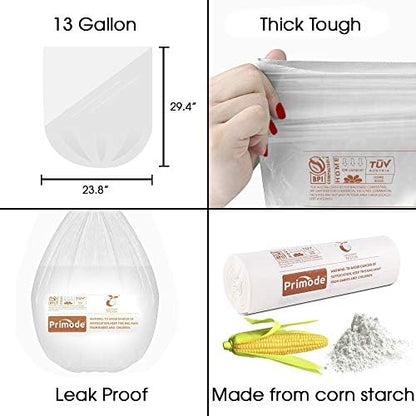 Compostable Bags, 13 Gallon Food Scraps Yard Waste Bags, 50 Count, Extra Thick 0.87 Mil. ASTMD6400 Compost Bags Small Kitchen Trash Bags, Certified By BPI And TÜV AUSTRIA
