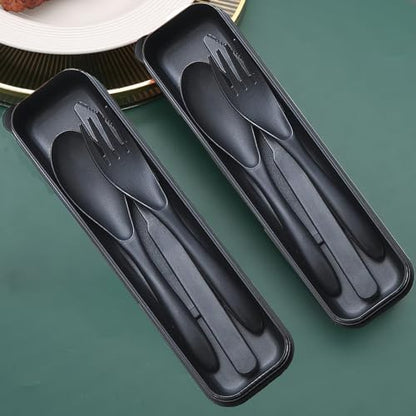 Reusable Travel Utensils Set with Case Wheat Straw Fork Spoon Knife Cutlery