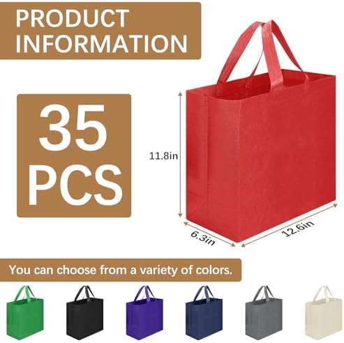 Reusable Grocery Bags 12.6 * 6.3 * 11.8 in - Non Woven Totes Bag with Reinforced Handles, Shopping Bags Bulk