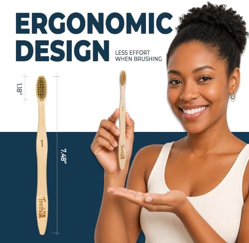 Firm Boar Bristle Bamboo Toothbrushes 3 Pack | Microplastics & Nylon Free; 100% Biodegradable & Compostable | Organic Natural Toothbrush; Hard Bristles Toothbrushes