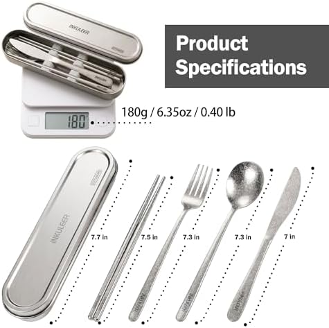 iNKULEER 100% Pure Titanium Travel Cutlery Set | Reusable Utensils with Metal Case | Portable Silverware for Camping, Office, Travel & Outdoor Dining