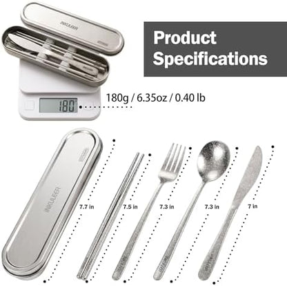 iNKULEER 100% Pure Titanium Travel Cutlery Set | Reusable Utensils with Metal Case | Portable Silverware for Camping, Office, Travel & Outdoor Dining