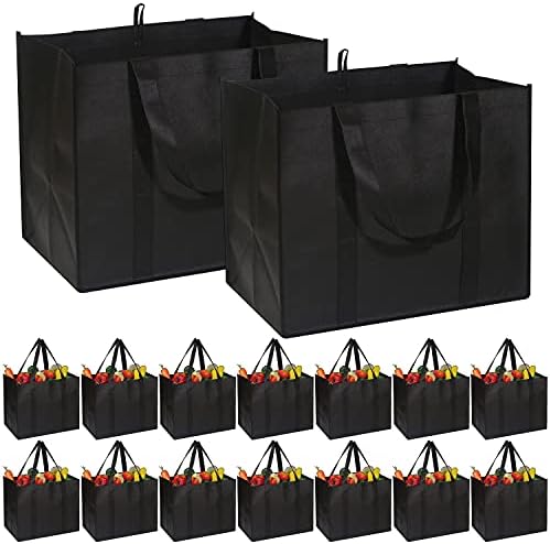 DIOMMELL Set of 16 Reusable Grocery Bags Extra Large Super Strong Heavy Duty Shopping Tote Bags with Reinforced Handles Black