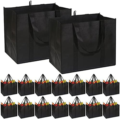 DIOMMELL Set of 16 Reusable Grocery Bags Extra Large Super Strong Heavy Duty Shopping Tote Bags with Reinforced Handles Black
