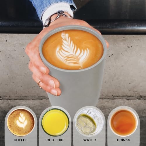 Wrova Wheat Straw Cups 6 PCS, 20 oz Plastic Cups Reusable Kitchen Cups, Dishwasher & Microwave Safe Large Coffee Cup, Unbreakable Water Plastic Glasses- Black & Gray