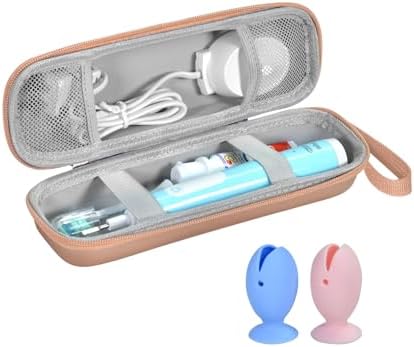 Travel Case for Oral-B/Oral-B Pro/Phlips Sonicare Electric Toothbrush with 2pcs Toothbrush Heads Cover Cap, Portable Hard Protective Storage Bag with Accessories Storage (Gold)