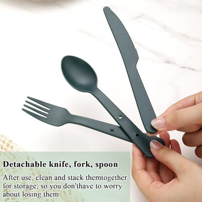 Evanda Travel Utensils Set for 6, Reusable Plastic Knife Fork Spoon Snapped Together for Easy Portability and Save Space, Silverware Cutlery Utensils Set for Work, Camping, Picnic, Gadgets, Lunch Box