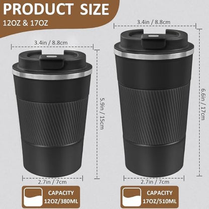 4 Pack Insulated Coffee Mug with Lid 17oz Travel Coffee Tumbler Stainless Steel Reusable Coffee Cups Thermal Coffee Mug for Hot and Iced Cold Drinks, Black