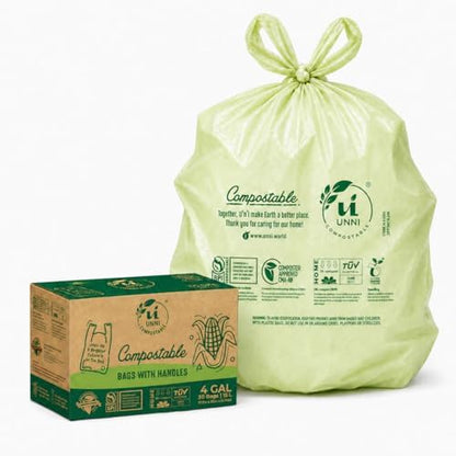 UNNI 4 Gallon Compostable Bags with Easy-Tie Handles, 15 Liter, 30 Count