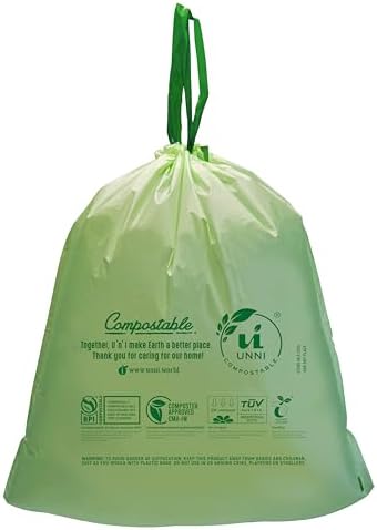 UNNI Compostable Drawstring Bags, 5.2 Gallon, 60 Count, Extra Thick 1 Mil