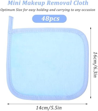48 Pcs Makeup Remover Cloth Reusable Makeup Remover Pads Soft Microfiber Face Towels Facial Cleansing Cloths for Face Hand Eye Lips Bathroom Gift for Women 6.3 x 5.5 Inch(8 Colors)