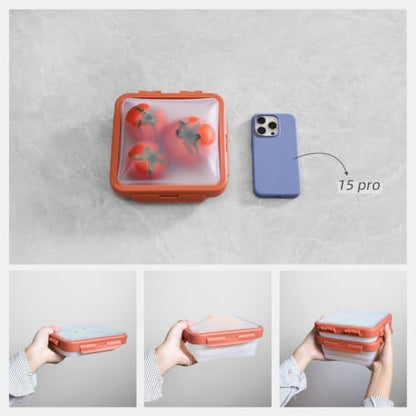 Reusable Silicone Food Storage Container with Lid Avocado Saver(6.5 cups/0.4 gal), Onion Keeper, Foldable Silicone Kitchen Organizers for Fridge