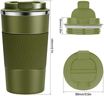 YINJOYI 12oz Travel Coffee Cups Insulated Tumbler Thermal Mug to Go with Lid Leak Proof Reusable Stainless Steel Coffee Mug Spill Proof for Hot and Iced Cold Drinks (Green, 380ml)