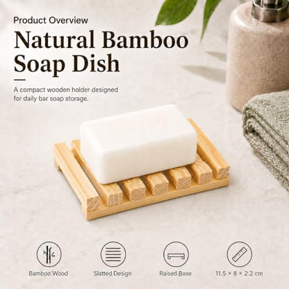 Bamboo Soap Dish for Bar Soap, Raised Wooden Holder with Drain Slots，Natural Pine Wood Soap Box