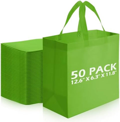 Reginary 50 Pcs Reusable Tote Bags Shopping Bags Non Woven, Green Fruit