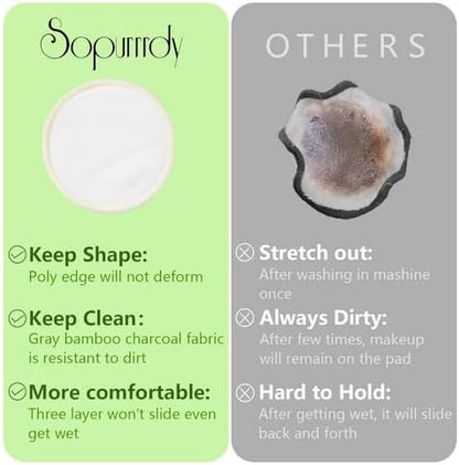 Reusable Cotton Rounds, 100% Natural Bamboo Cotton Pads for Face|Reusable Makeup Remover Pads with Laundry Bag,Headband and Cotton Round Holder (Beige)