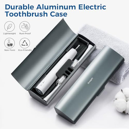 Aluminum Electric Toothbrush Travel Case, 2 in 1 Travel Toothbrush Holder for Oral B/Oral-B Pro 1000 1500 5000 and Most Electric Toothbrush for Traveling, Removable Silicone Liner-Grey