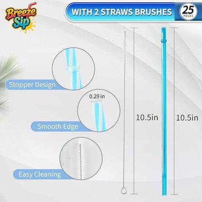 25 Pack 10.5" Plastic Reusable Replacement Drinking Straws