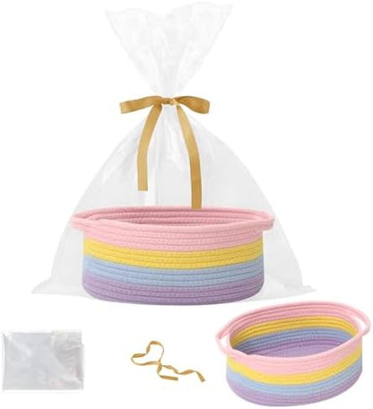 Woven Rope Basket,Baby Gift Basket with Bag & Ribbon, Rainbow