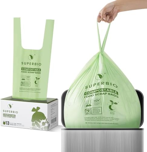 SUPERBIO 13 Gallon Handle Tie Compostable Food Waste Bags, 30 Count, 2 Pack