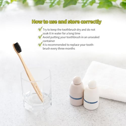 Newday 100 Pack Bamboo Toothbrushes Bulk, Individually Wrapped, BPA Free Soft Bristles Toothbrush, Recycled Packaging, Biodegradable ECO Friendly Toothbrushes for Home Hotel Travel (Black)