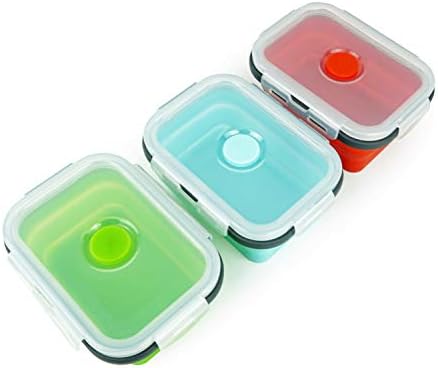 CCyanzi ECOmorning 3 Piece Silicone Food Storage Containers Collapsible Silicone Bowl with Airtight Silicone Lids, Collapsible Lunch Box - Microwave, & Freezer Safe, 350ML
