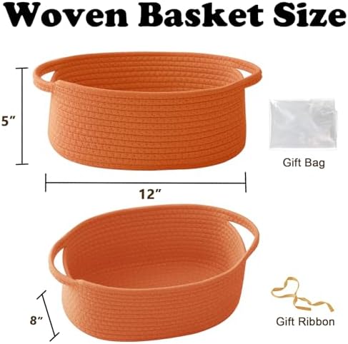 Woven Rope Basket - Baby Gift Basket with Bag & Ribbon, Orange